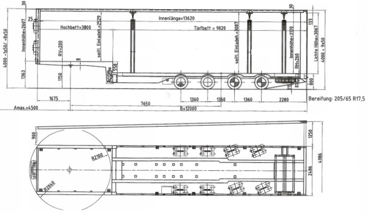 Meusburger 4-Achs-Jumbo-Semi-Sattelauflieger mit Planenaufbau