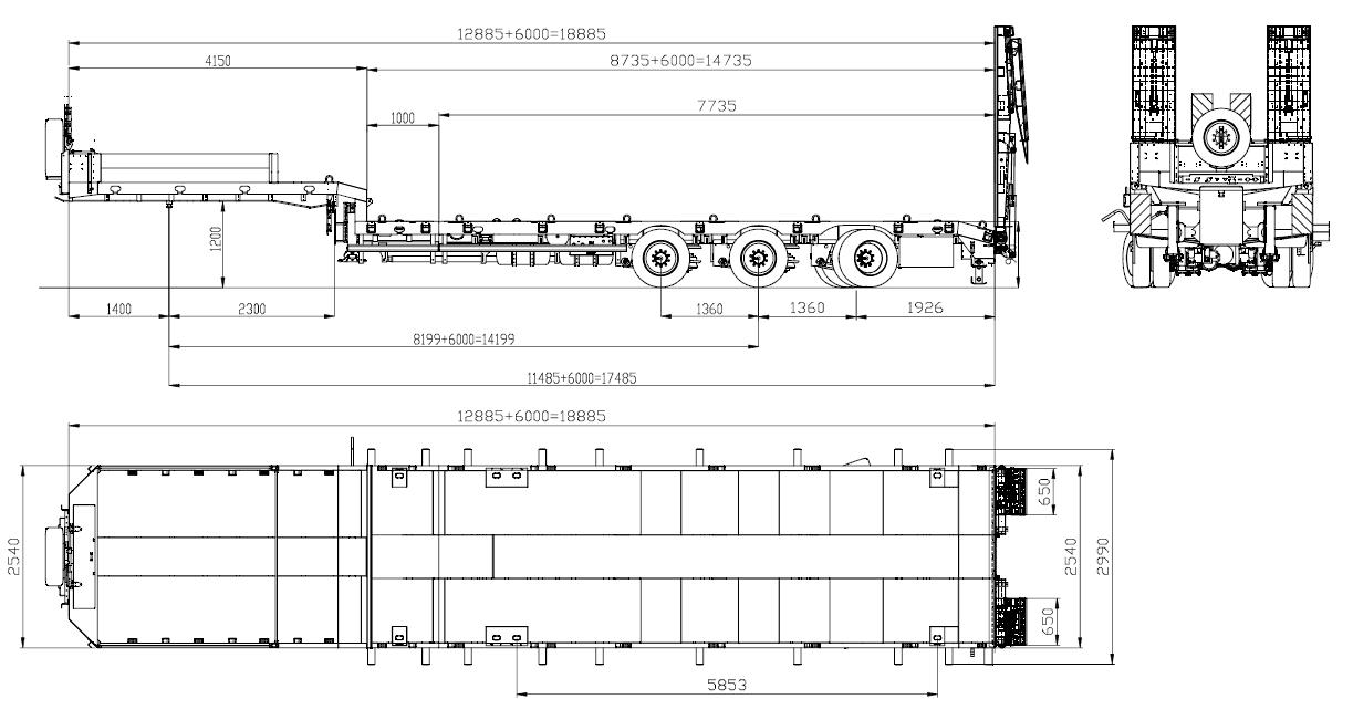 HRD 3-Achs-Tieflade-Sattelauflieger mit hydraulischen Rampen