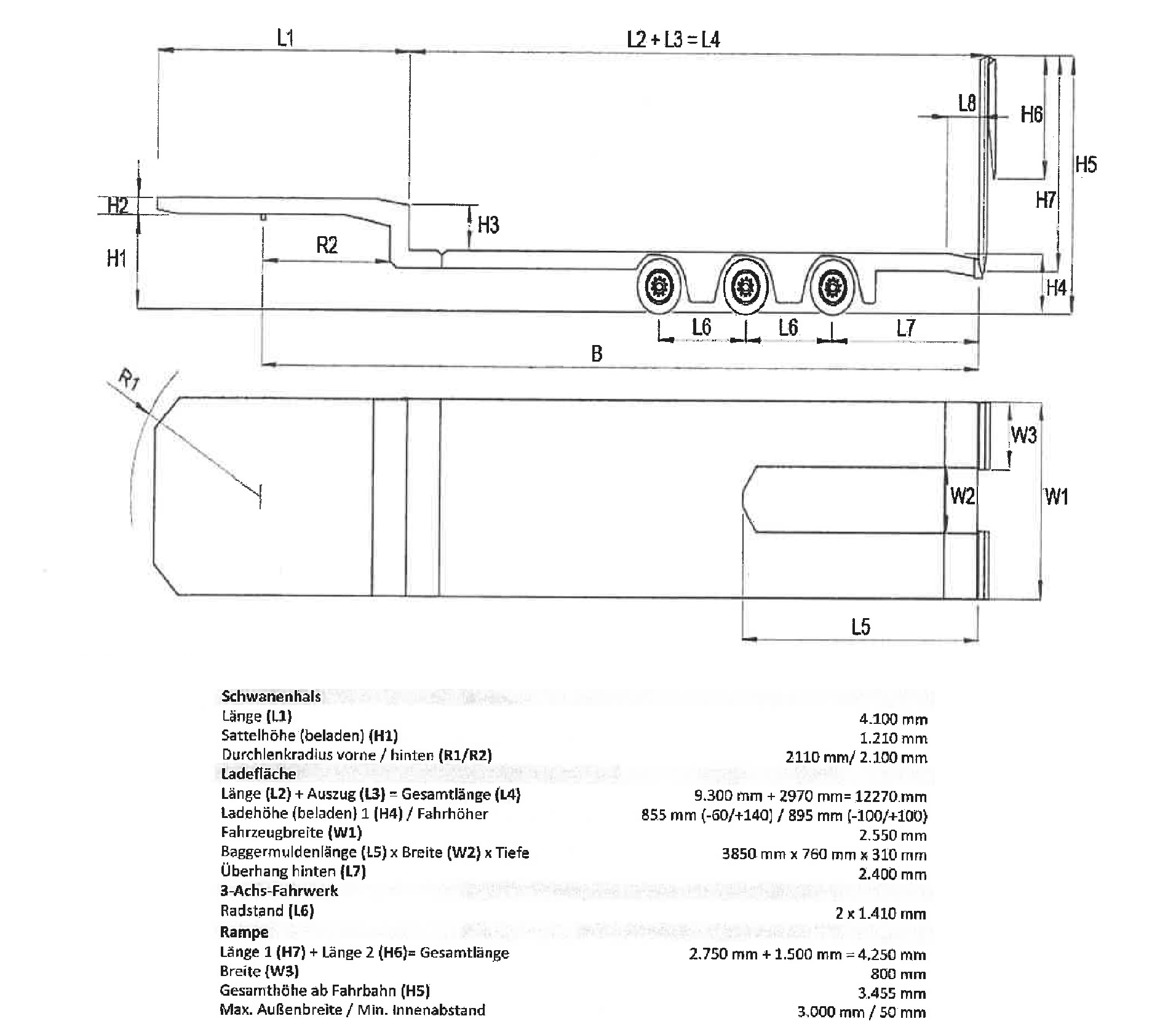 Goldhofer 3-Achs-Tele-Semi-Sattelauflieger mit hydr. Rampen Stepstar