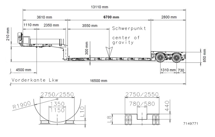 Doll 2-Achs-Tiefbett-Sattelauflieger Panther-Fahrwerk T2E Tiefschwarz