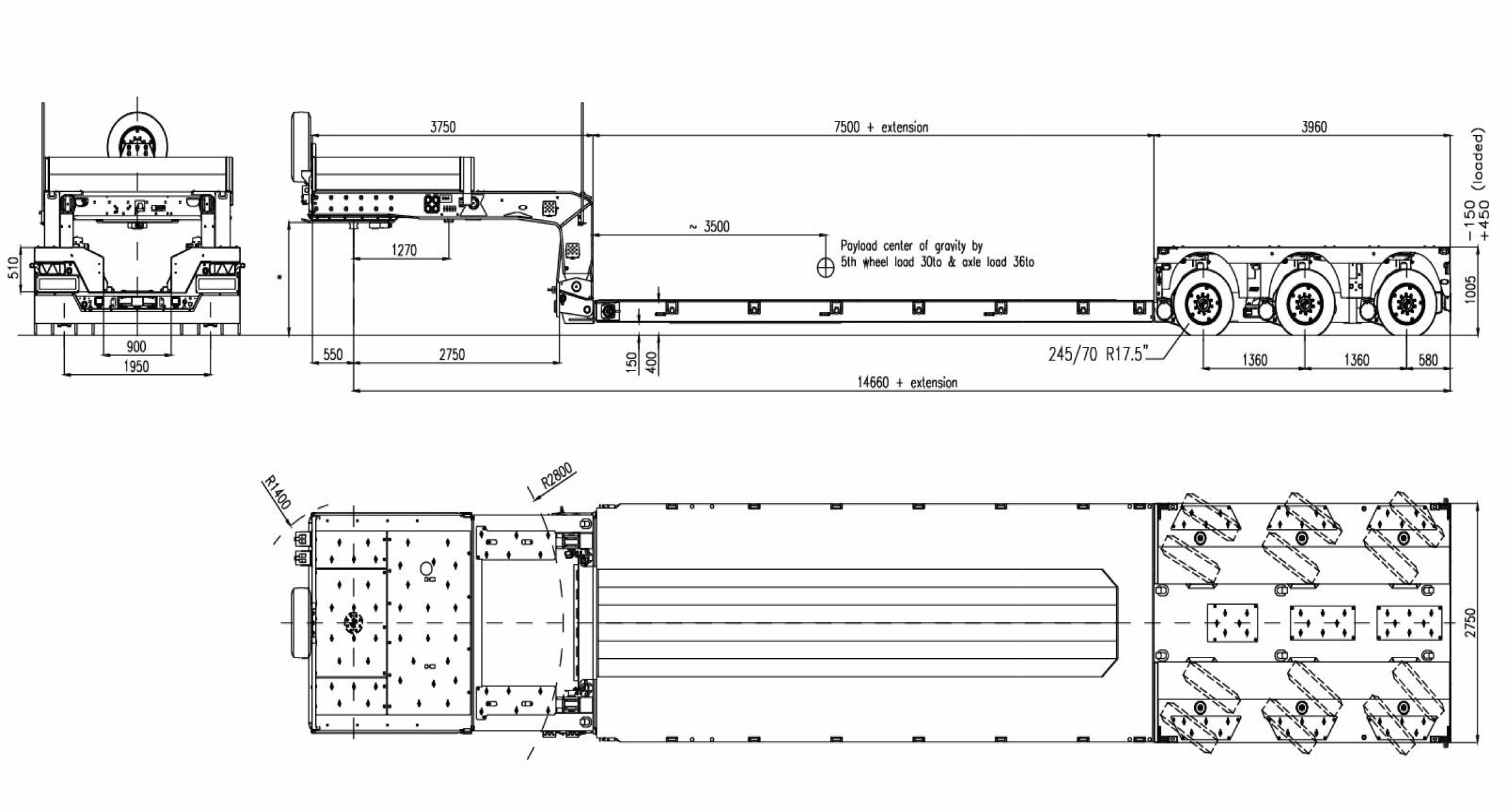 MAX Trailer 3-Achs-Tiefbett-Sattelauflieger MAX510 mit Pendelachsen