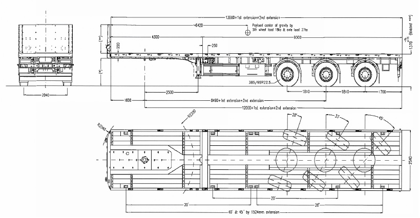 Maxtrailer 3-axle-tele-platform-trailer (double telescopic) MAX210