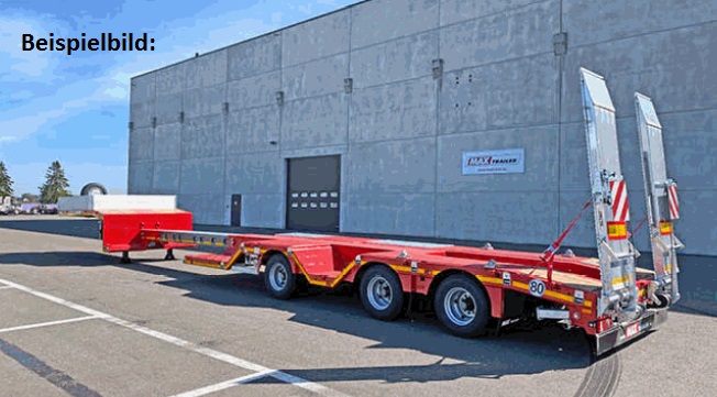 Maxtrailer 3-axle-tele-semi with 2 pairs of wheel recesses and ramps