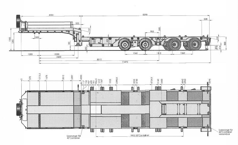 HRD 4-axle low bed trailer with wheel recess and extravator pit 