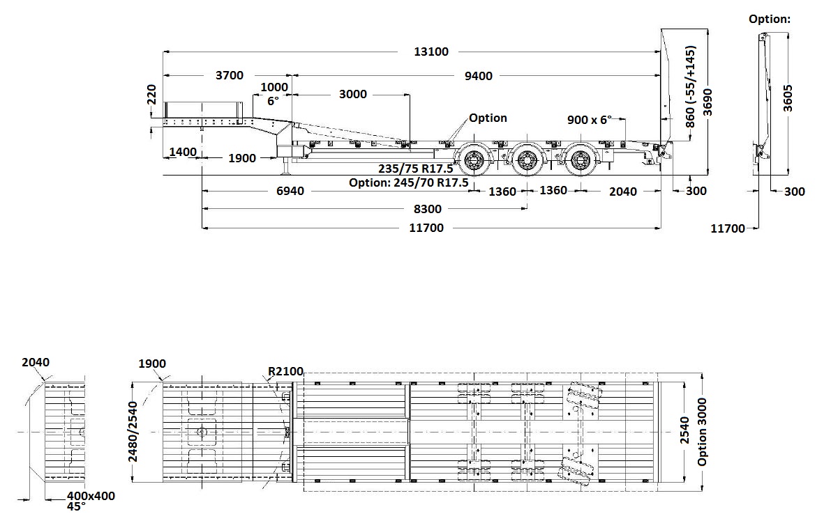 Faymonville 3-axle-semi-trailer with hydraulic ramps and hydraulic loading floor