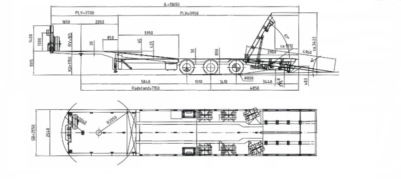 Meusburger 3-axle-semi-trailer with foldable rear