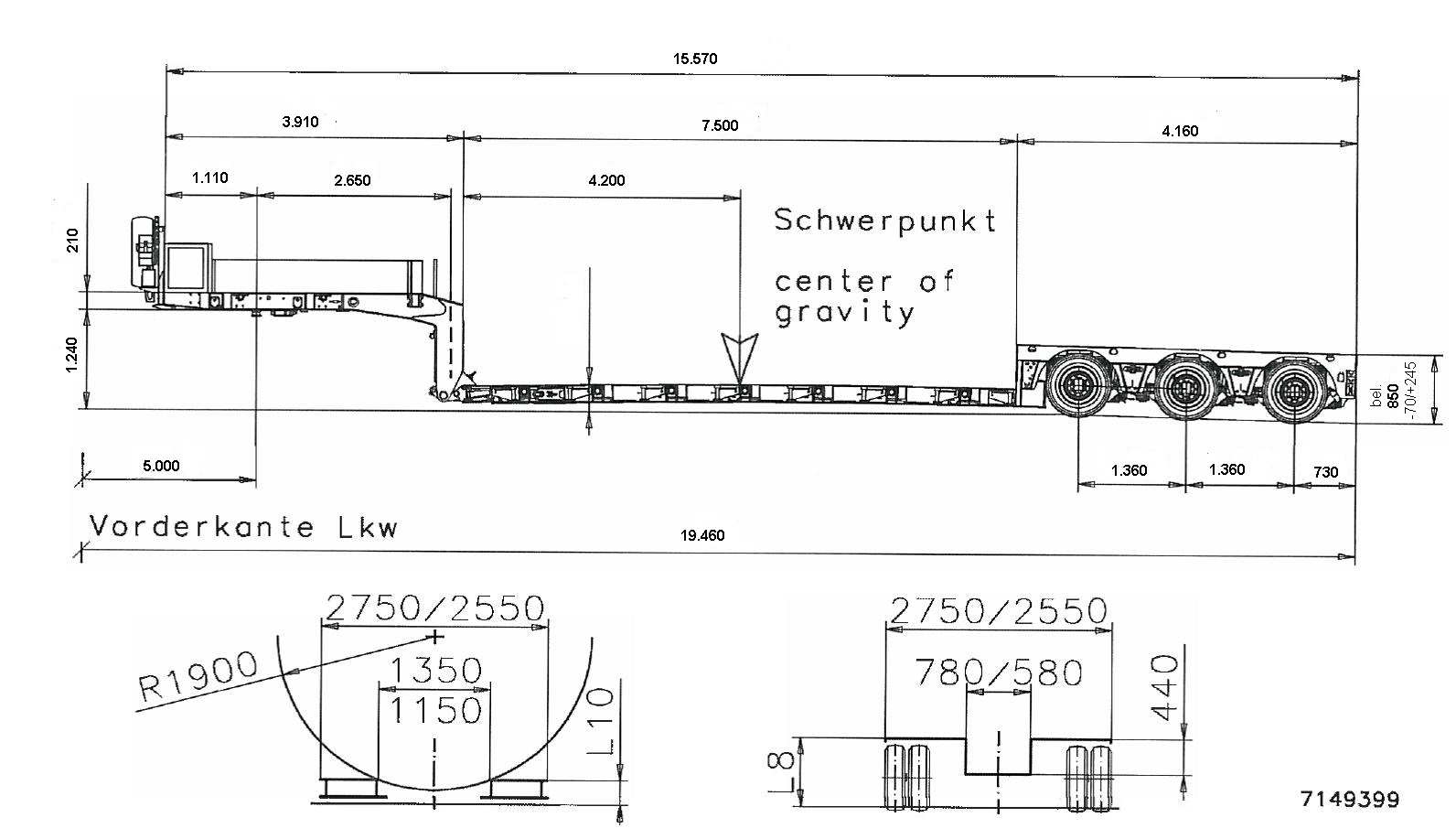 Doll 3-axle-low-deck-trailer with Panther-axles