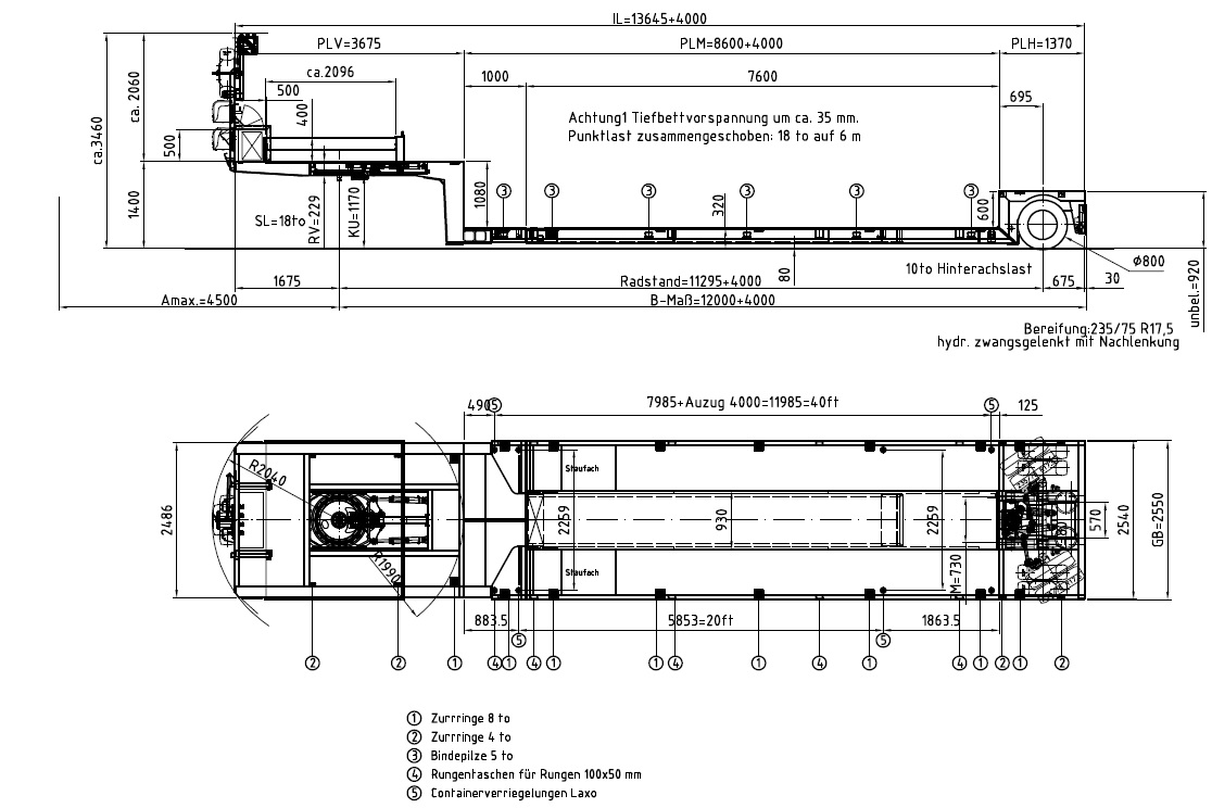 Meusburger 1-axle low deck trailer