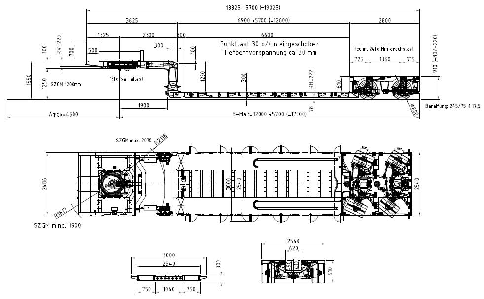 Meusburger 2-axle low deck trailer