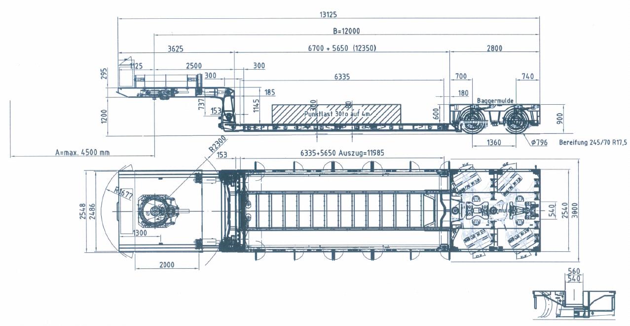 Meusburger 2 axle low bed trailer with half axles